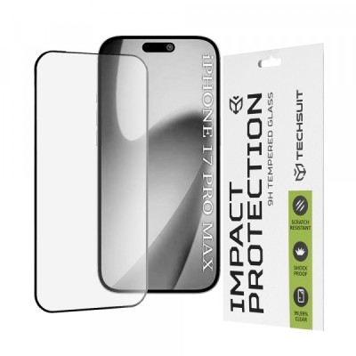 Folie de protectie Ecran Techsuit pentru Apple iPhone 17 Pro Max, Sticla Securizata, Full Glue, 111D, Neagra foto