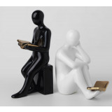 Set de 2 suporturi de carti, 2 Statui, Ceramica, Alb/Negru