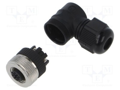 Conector M12 mufă mamă 4 pini 4A 125V IP67 unghi pe cablu LUTRONIC foto