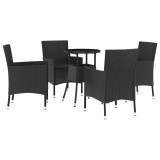 Cumpara ieftin Set bistro de gradina cu perne, 5 piese, negru, poliratan