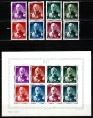 Portugalia 1945, Mi #681-688 + Bl 8**, serie + colita (bloc), Presedintele Carmona, MNH, cota 460 &euro;!