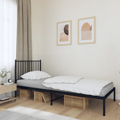 Gossi cadru pat metalic cu tablie, negru, 90x200 cm foto