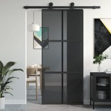 VidaXL Ușă glisantă, negru, 90x205 cm, sticlă securizată și aluminiu