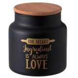 Borcan din sticla cu capac din lemn &#039;&#039;The secret ingredient is always love&#039;&#039;, Neirini, Negru/Maro, 635 ml
