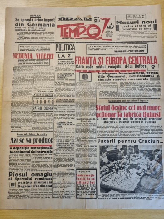 ziarul tempo 11 decembrie 1937-fabrica buhusi,nicolae titulescu,moda