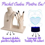 Pachet Cadou pentru Ea , Suport Bijuterii si Lampa 3D Teddy Bear cu 16 Culori
