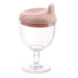 Pahar din plastic transparent cu picior, flippy, pentru copii, 14 x 7.7 cm, cu cioc antiscurgere, + 3 ani, fara maner, roz