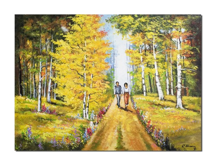 Tablou indragostiti pictat manual, Impreuna pentru totdeauna, 80x60cm ulei pe panza, Constantin Feraru