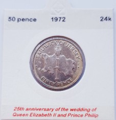 82 Jersey 50 pence 1972 Elizabeth II (Silver Wedding) km 35 argint