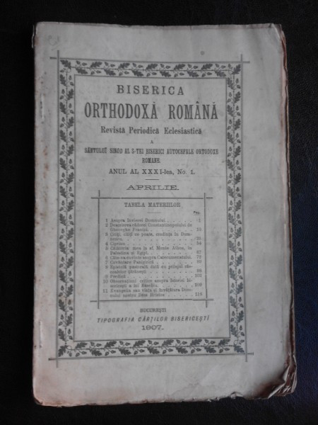Revista Biserica ortodoxa romana nr.1/1907