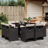 VidaXL Set mobilier de grădină cu perne, 9 piese, negru, poliratan 3210654