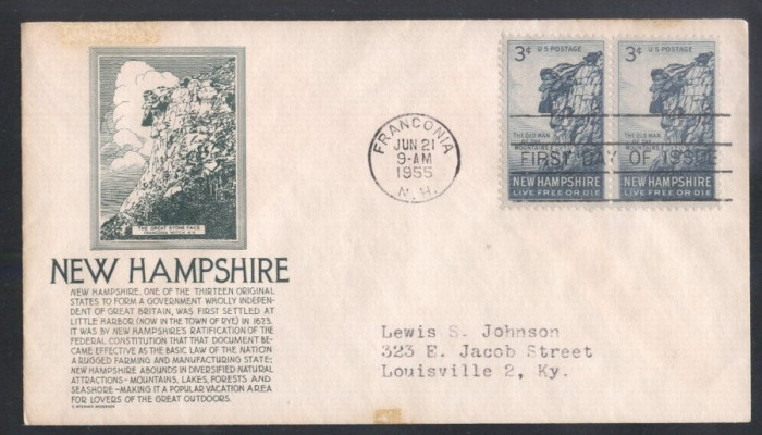 United States 1955 Old man of the mountains x 2 FDC K.549