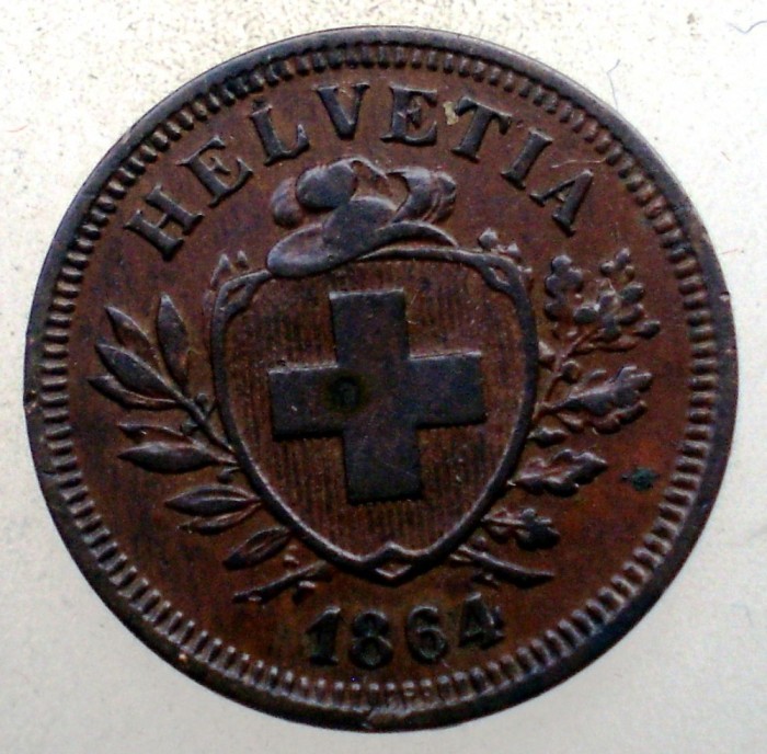 A.006 ELVETIA 1 RAPPEN 1864 B RARA