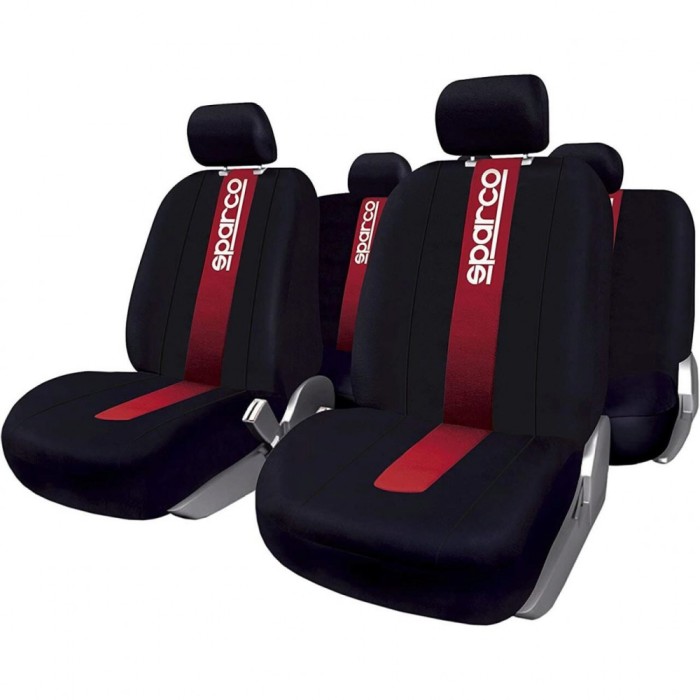 Set Huse Scaune Auto pentru Opel Corsa C - Sparco Red Spider, negru - rosu, 9 bucati