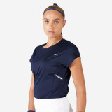 Tricou cu guler rotund Tenis Dry500 Albastru-Negru Damă