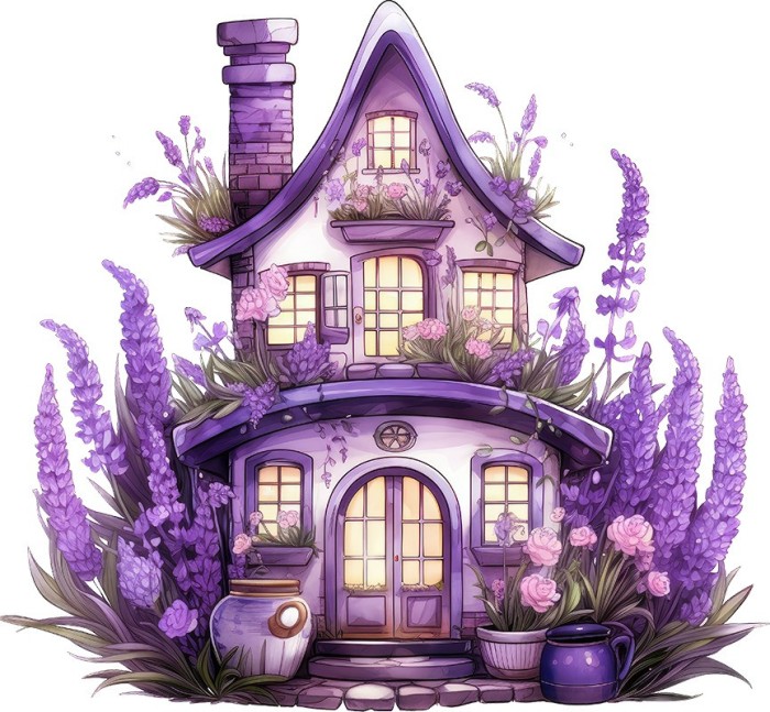 Sticker decorativ, Casa cu Lavanda, Mov, 65 cm, 1361STK-5