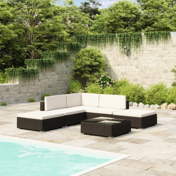 Gossi set mobilier de gradina cu perne, 6 piese, negru, poliratan
