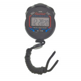 Cronometru digital de buzunar, cu ceas, data, alarma, 78x63x20mm, cu snur de prindere, negru