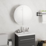 vidaXL Dulap Baie cu Oglindă LED Rotundă, Alb 40x40x17.5cm, Montaj pe Perete, 2 Rafturi, Spațiu Depozitare, Mobilier Baie