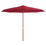 VidaXL Umbrelă de soare de exterior cu st&acirc;lp din lemn, vișiniu, 350 cm