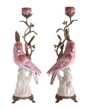 Set doua sfesnice papagal din portelan cu bronz ROC083