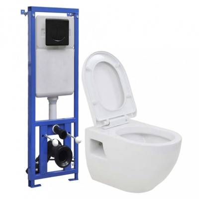 vidaXL Vas toaletă suspendat cu rezervor &amp;icirc;ncastrat &amp;icirc;nalt, ceramică foto