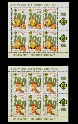 ✅RO 2007 LP 1762 d &amp;quot;Europa 2007, Centenarul Cercetasiei&amp;quot; , minicoli de 6 serii tip II ,MNH foto