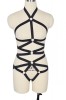 Lenjerie Sexy Ham Benzi Elastice Negre, Inele Metalice Argintii, Marime Universala S-L