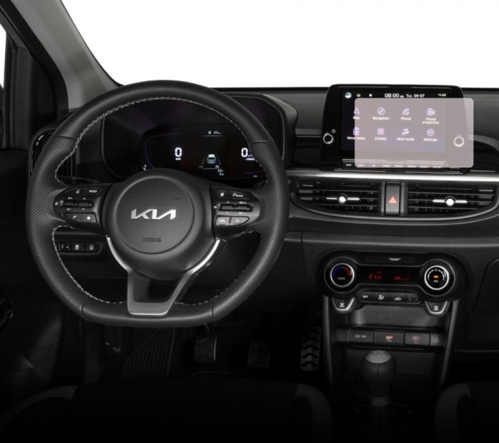 Folie Protectie Navigatie Kia Picanto 2023+, Duragon, protectie Display Navigatie, silicon Transparent, Anti-zgarieturi, kit instalare