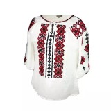 Cumpara ieftin Bluza Tip Ie Traditionala Alba cu Motiv Geometric Rosu de Dama - IMS120
