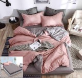 Cumpara ieftin Lenjerie Pat Bumbac 4 Piese Gri Roz cu Elastic 180x200 cm