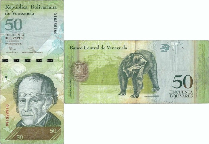 2012 ( 31 I ) , 50 bol&iacute;vares ( P-92f ) - Venezuela