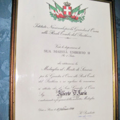 B728-I-Diploma Brevet Medalia Garda de Onoare Italia 1998 Rege Raritate- unicat.