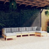 vidaXL Set mobilier grădină cu perne gri, 7 piese, lemn masiv de pin 3097090