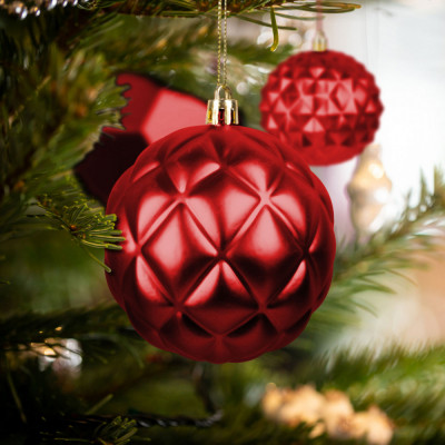Set ornamente pentru bradul de Crăciun - ornament cu bilă - roșu - 6 buc / pachet - convex foto