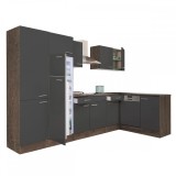 Unitate bucatarie coltar Leziter Yorki 340, Stejar, Antracit Satinat, 340 cm, Cu Frigider si Congelator