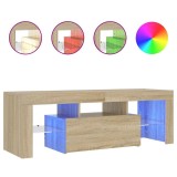 Cumpara ieftin Comoda TV cu lumini LED, stejar Sonoma, 120x35x40 cm