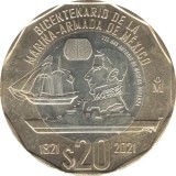 D3 Mexic 20 pesos Bicentennial of the Mexican Navy UNC