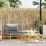 VidaXL Set mobilier de grădină, perne gri &icirc;nchis, 3 piese, bambus 313150
