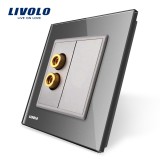 Cumpara ieftin Priza audio Livolo gri cu rama din sticla pentru sistem audio &icirc;ncastrat