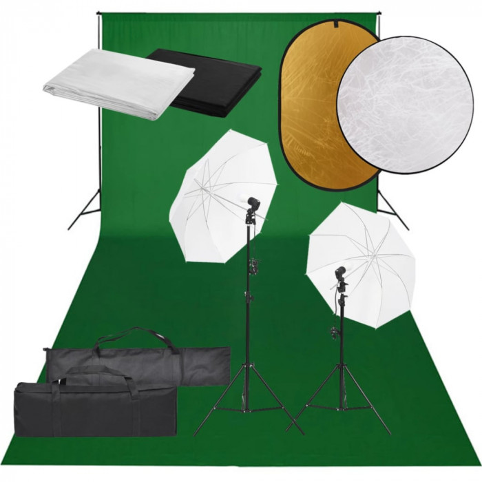 vidaXL Set studio foto cu lumină, fundal și reflector