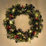 Coroniță Decorativă Crăciun, Verde, 50cm, LED, Conuri și Pomușoare