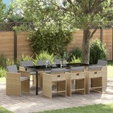 vidaXL Set de dining de grădină 9 piese cu perne Bej Poliratan