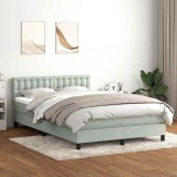 Cumpara ieftin Pat box spring cu saltea, gri deschis, 160x220 cm, catifea