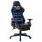 vidaXL Scaun jocuri suport picioare, negru/albastru, piele artificiala