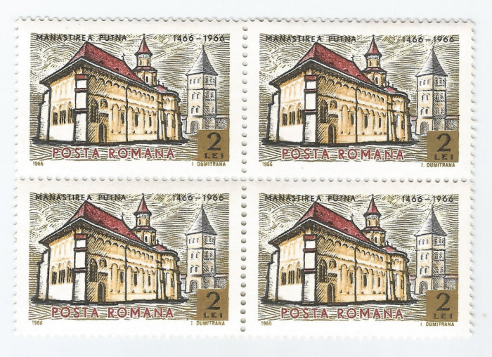 |Romania, LP 638/1966, 500 de ani de la zidirea Manastirii Putna, bloc de 4, MNH