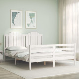 Cadru de pat cu tablie, alb, king size, lemn masiv