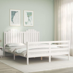 Cadru de pat cu tablie, alb, king size, lemn masiv foto