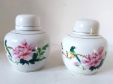Pereche vase portelan chinezesc ginger jar vintage model pasare si flori 12cm