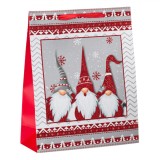 Sacosa Cadou Craciun, Model Gnome, Detalii Glitter Rosu, Dimensiuni 26x10x32cm, Oem